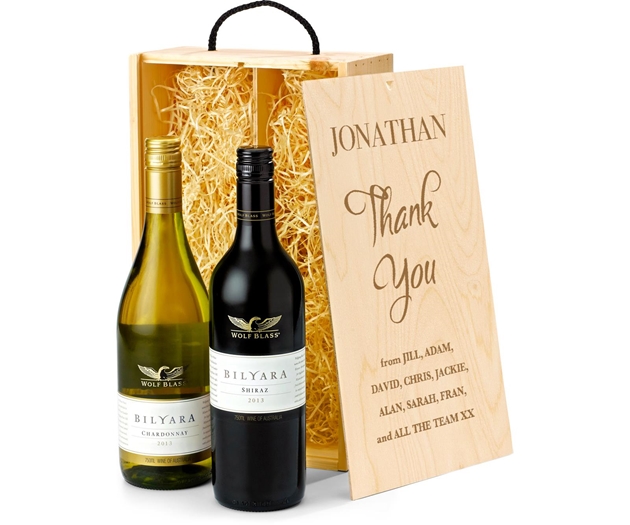 Gifts For Teacher's Australian Red & White Wine Gift Box With Engraved Personalised Lid